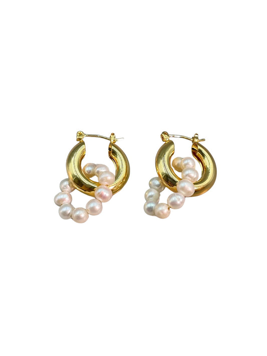Large Hoops Baroque Pearl Earrings | Buds Fantasy